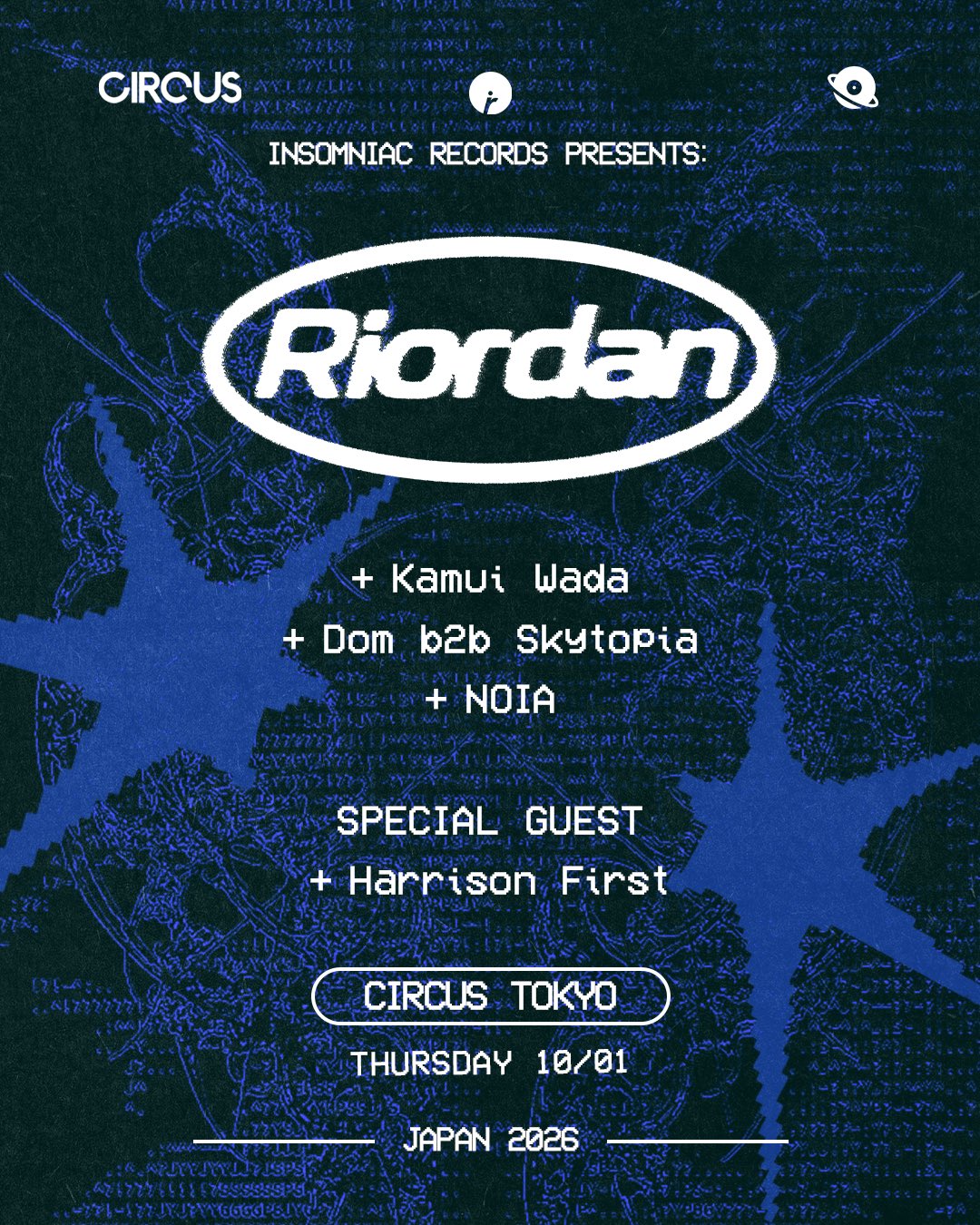 Flyer for Riordan at CIRCUS Tokyo