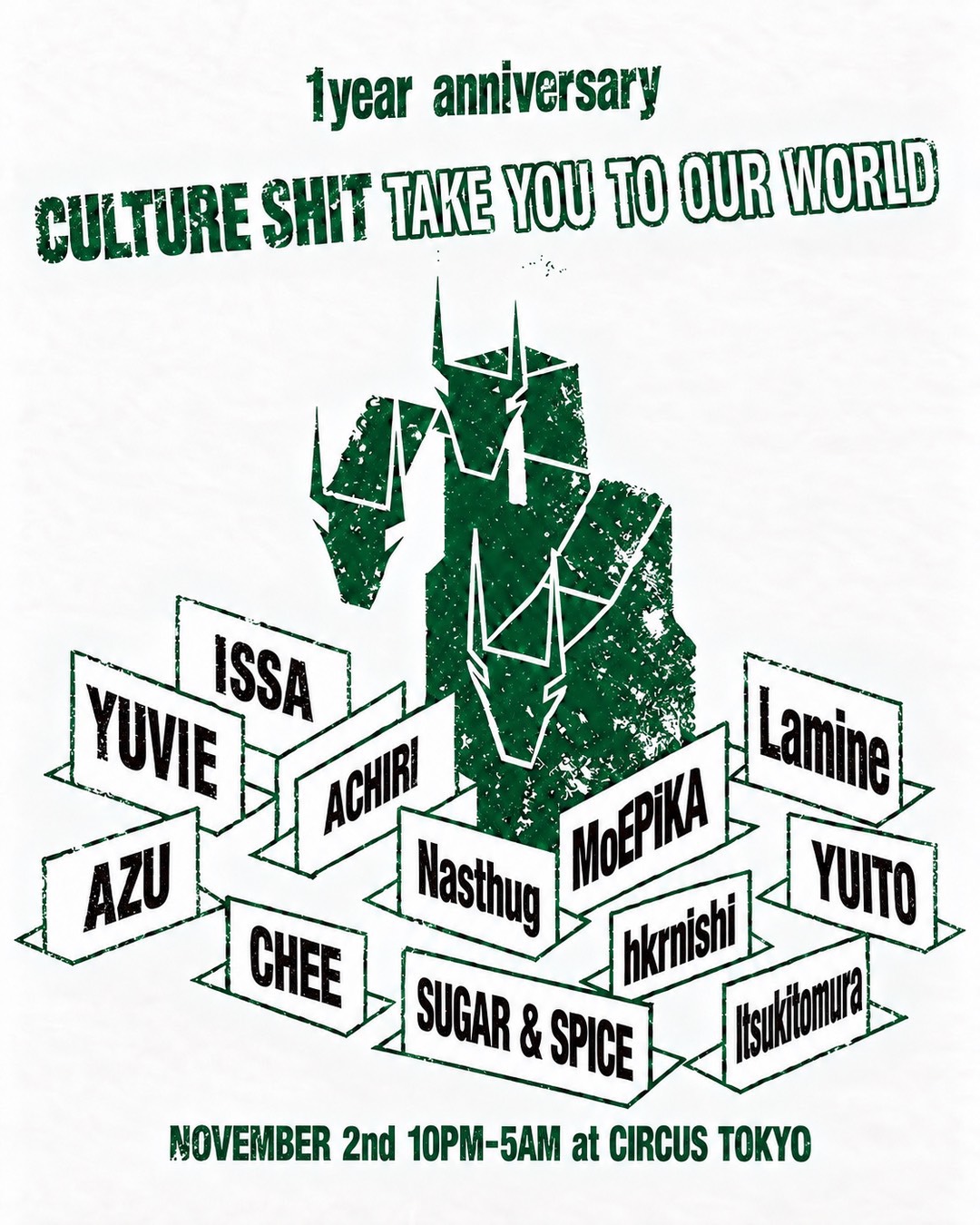Flyer for CULTURE SHIT RECORDS VOL.4 1 YEAR ANNIVERSARY at CIRCUS Tokyo